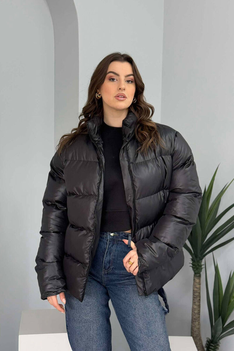 HIGH NECK SIMPLE WOMEN PUFFER JACKET BLACK/ E ZEZE - 2