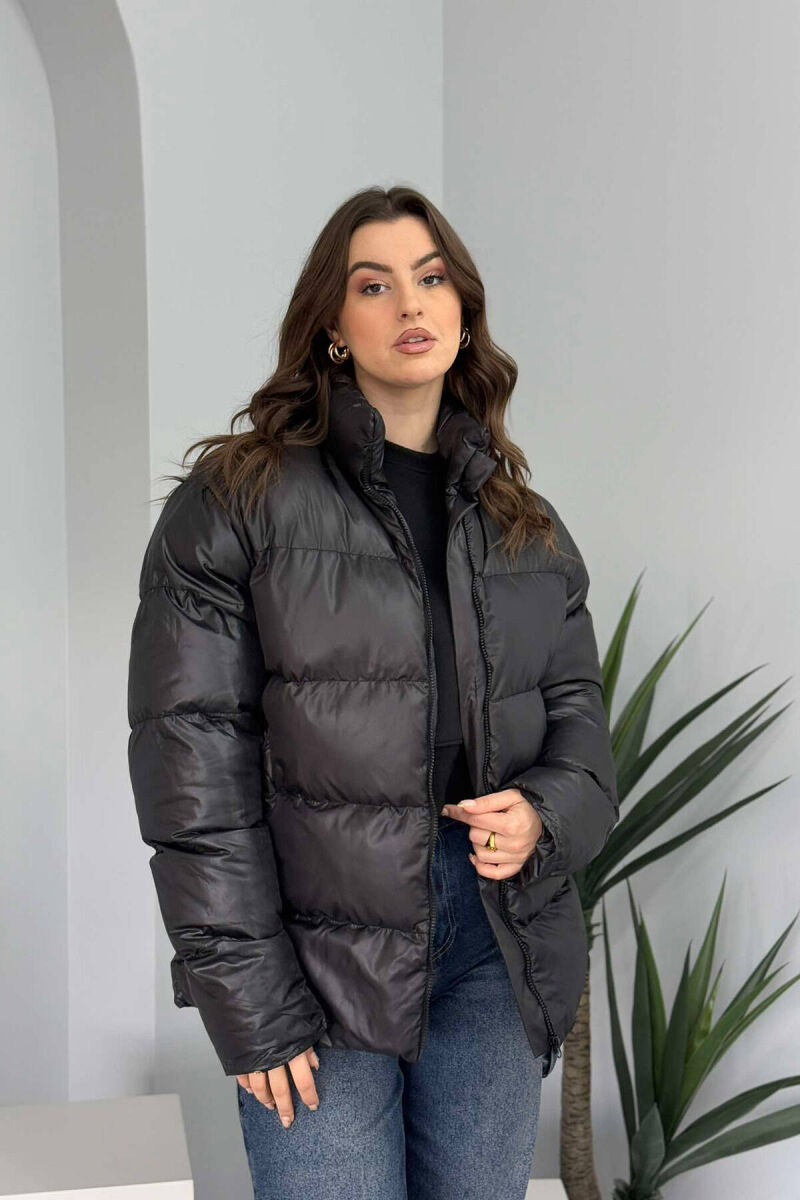 HIGH NECK SIMPLE WOMEN PUFFER JACKET BLACK/ E ZEZE - 3