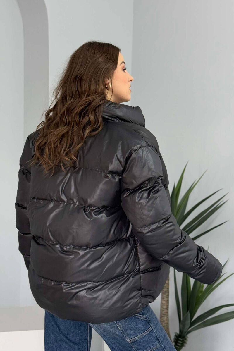 HIGH NECK SIMPLE WOMEN PUFFER JACKET BLACK/ E ZEZE - 4