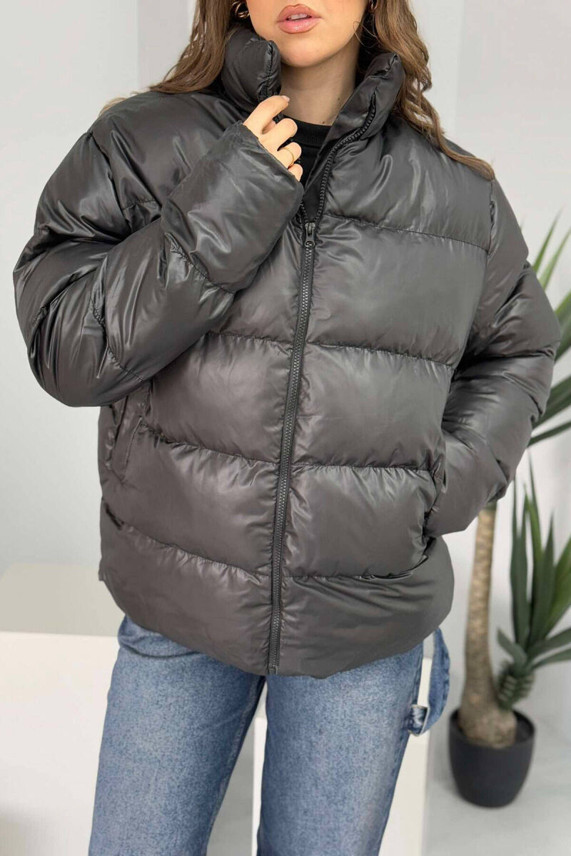 HIGH NECK SIMPLE WOMEN PUFFER JACKET BLACK/ E ZEZE - 5