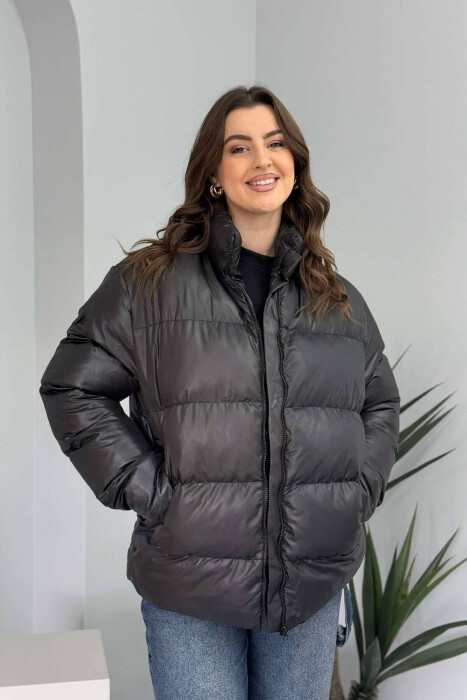 HIGH NECK SIMPLE WOMEN PUFFER JACKET BLACK/ E ZEZE 