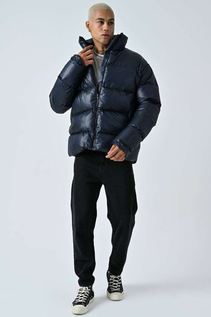 HIGH NECK SIMPLE MEN PUFFER JACKET BLUE/BLU - 2