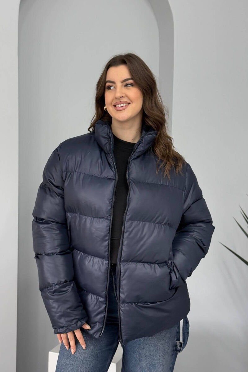 HIGH NECK SIMPLE WOMEN PUFFER JACKET BLUE/BLU - 1
