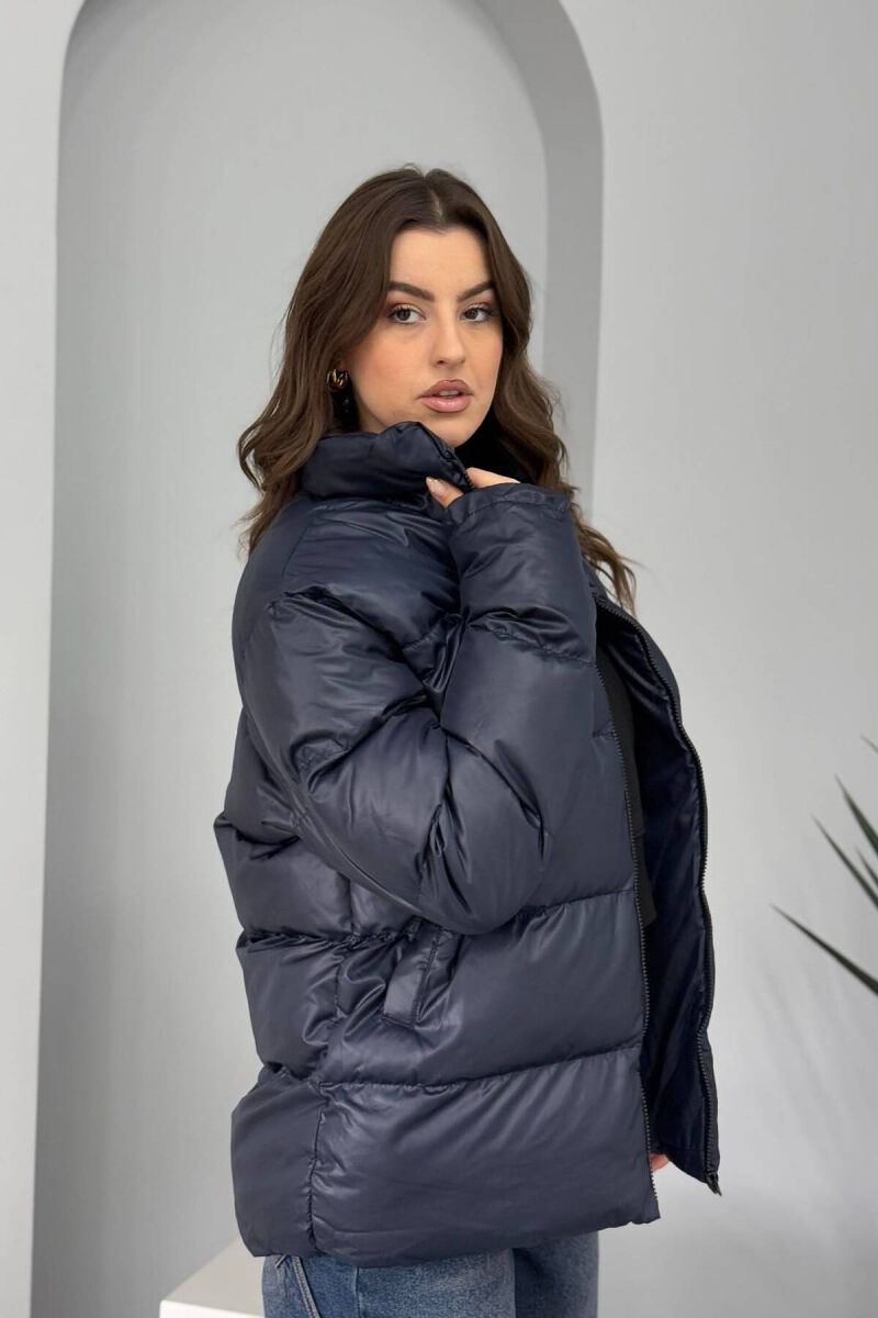 HIGH NECK SIMPLE WOMEN PUFFER JACKET BLUE/BLU - 2