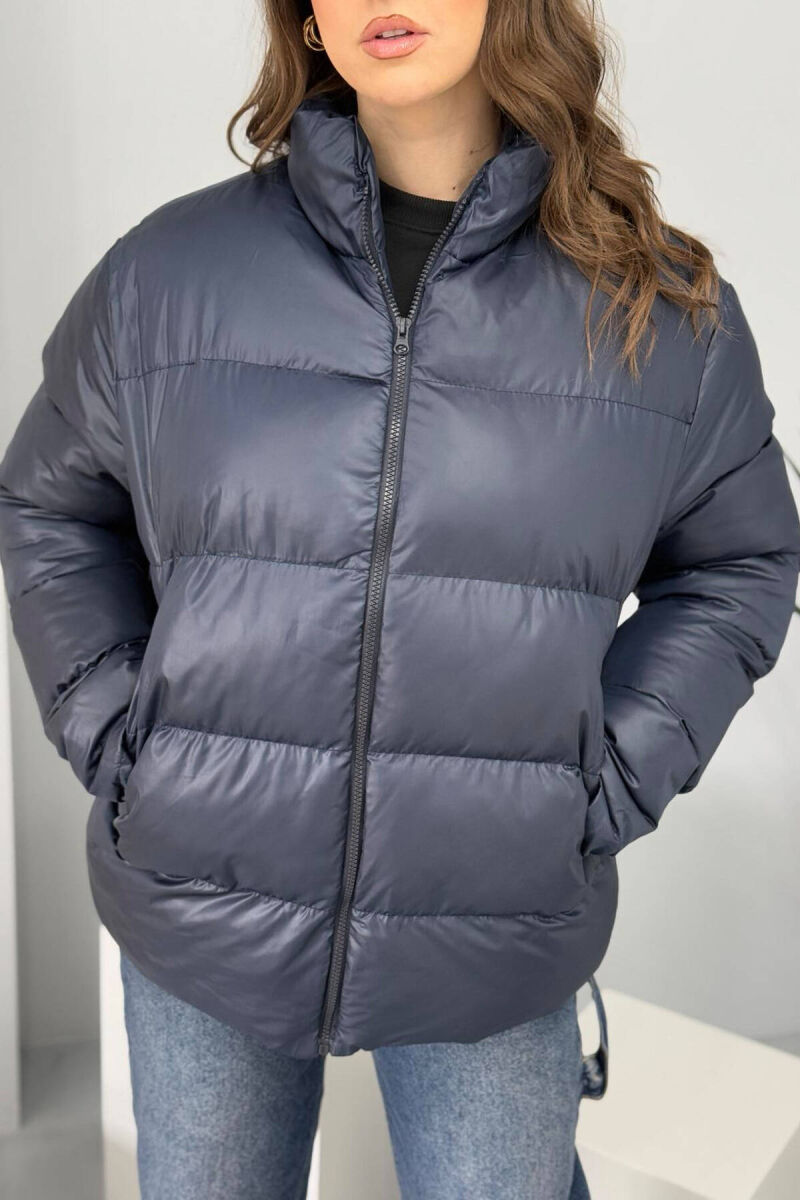 HIGH NECK SIMPLE WOMEN PUFFER JACKET BLUE/BLU - 3