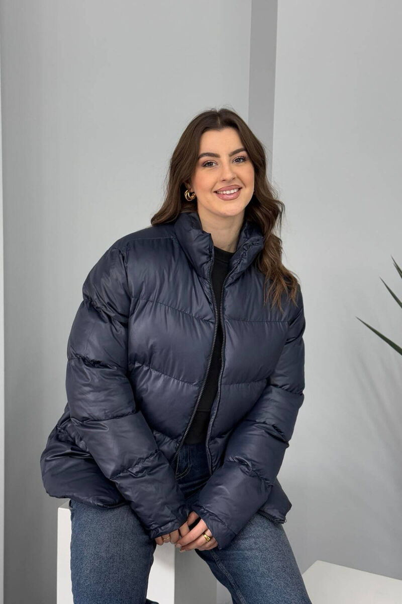 HIGH NECK SIMPLE WOMEN PUFFER JACKET BLUE/BLU - 5