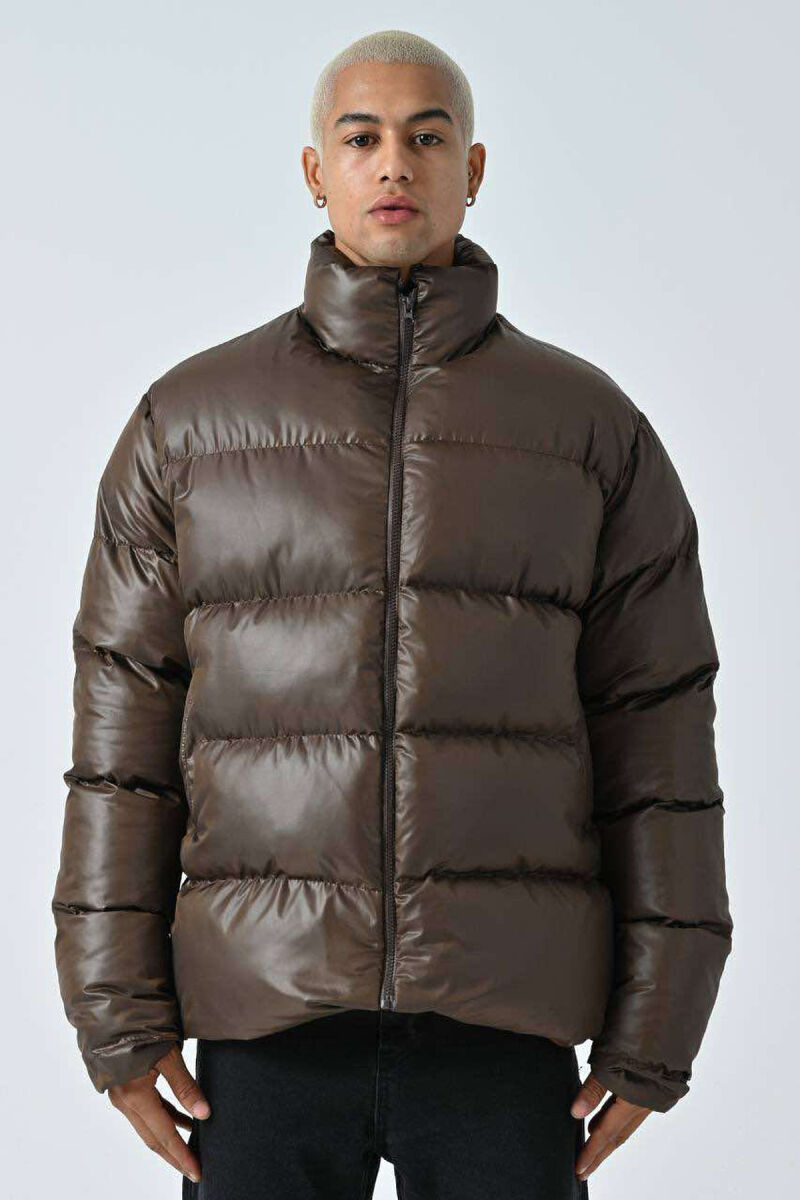 HIGH NECK SIMPLE MEN PUFFER JACKET BROWN/KAFE - 2