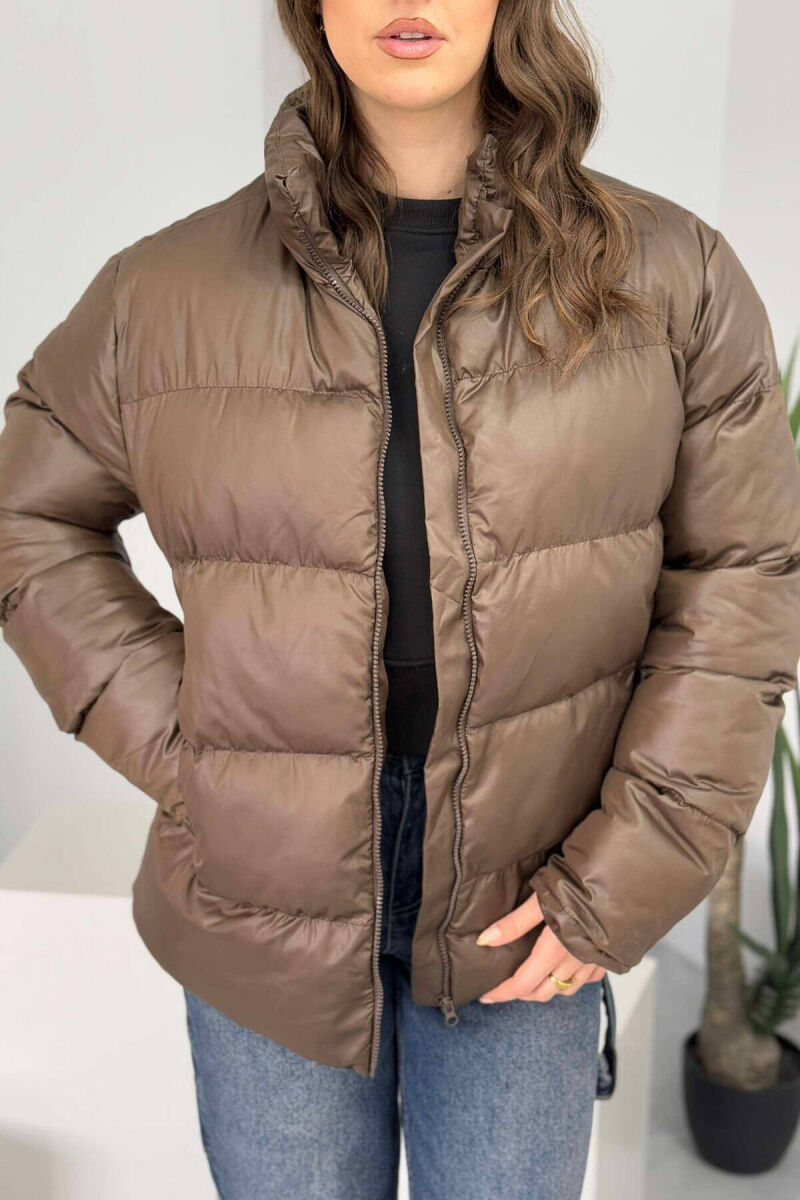HIGH NECK SIMPLE WOMEN PUFFER JACKET BROWN/KAFE - 5