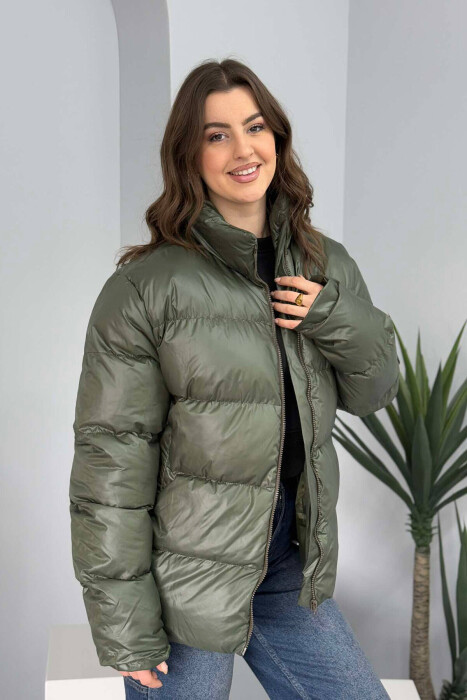 HIGH NECK SIMPLE WOMEN PUFFER JACKET GREEN/JESHILE 