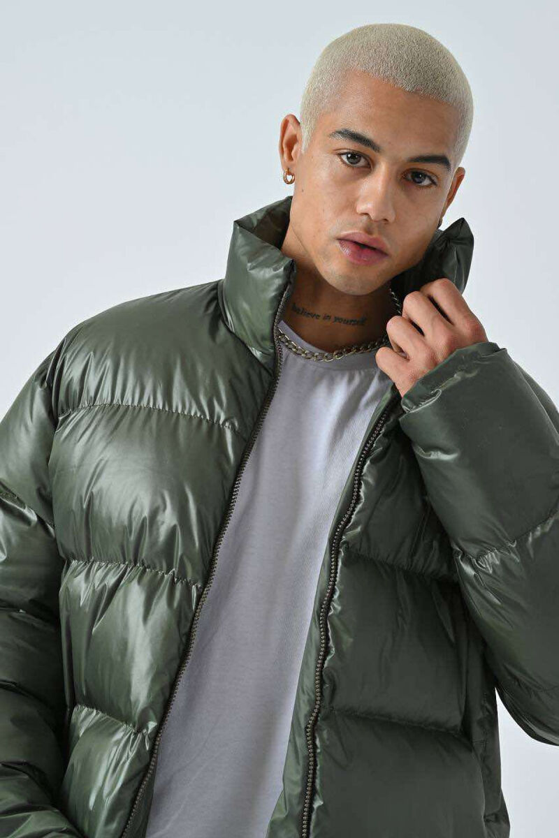 HIGH NECK SIMPLE MEN PUFFER JACKET GREEN/JESHILE - 2