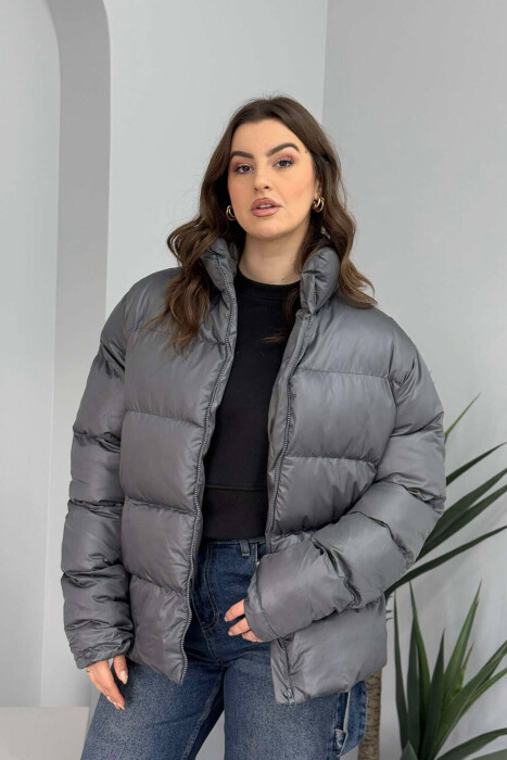 HIGH NECK SIMPLE WOMEN PUFFER JACKET GREY/GRI 