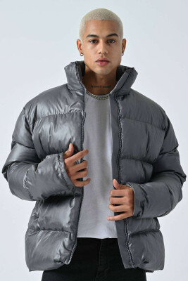 HIGH NECK SIMPLE MEN PUFFER JACKET GREY/GRI 