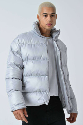 HIGH NECK SIMPLE MEN PUFFER JACKET LIGHT GREY/GZ 