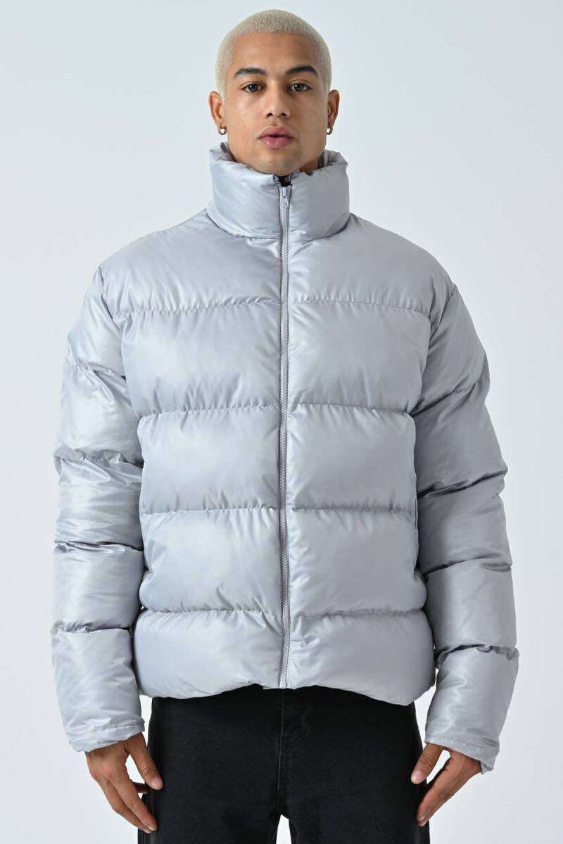 HIGH NECK SIMPLE MEN PUFFER JACKET LIGHT GREY/GZ - 2