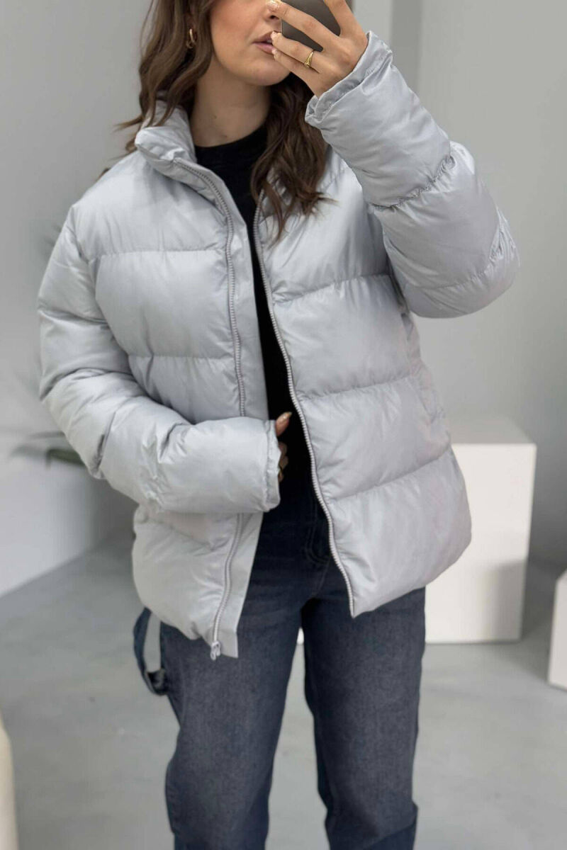 HIGH NECK SIMPLE WOMEN PUFFER JACKET LIGHT GREY/GZ - 5