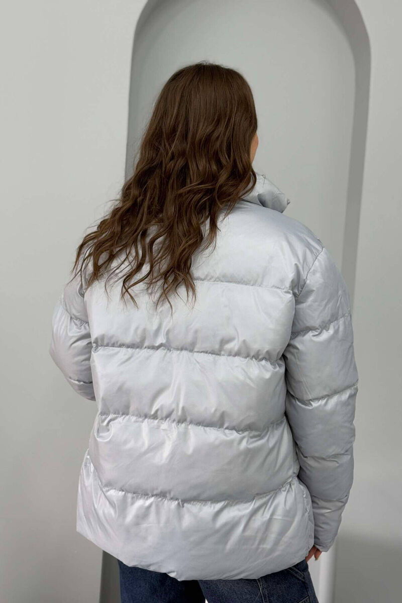 HIGH NECK SIMPLE WOMEN PUFFER JACKET LIGHT GREY/GZ - 6
