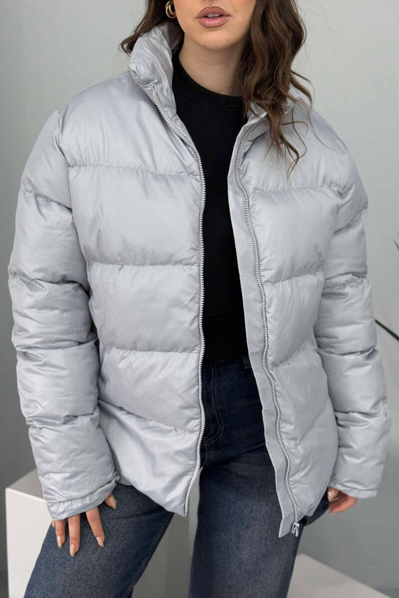 HIGH NECK SIMPLE WOMEN PUFFER JACKET LIGHT GREY/GZ - 7
