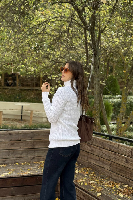 HIGH NECK SIMPLE ONE COLOR WOMEN SWEATER WHITE-E BARDHE - 4