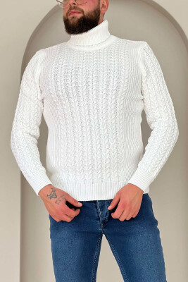 HIGH NECK SIMPLE ONE COLOR MAN SWEATER WHITE-E BARDHE 