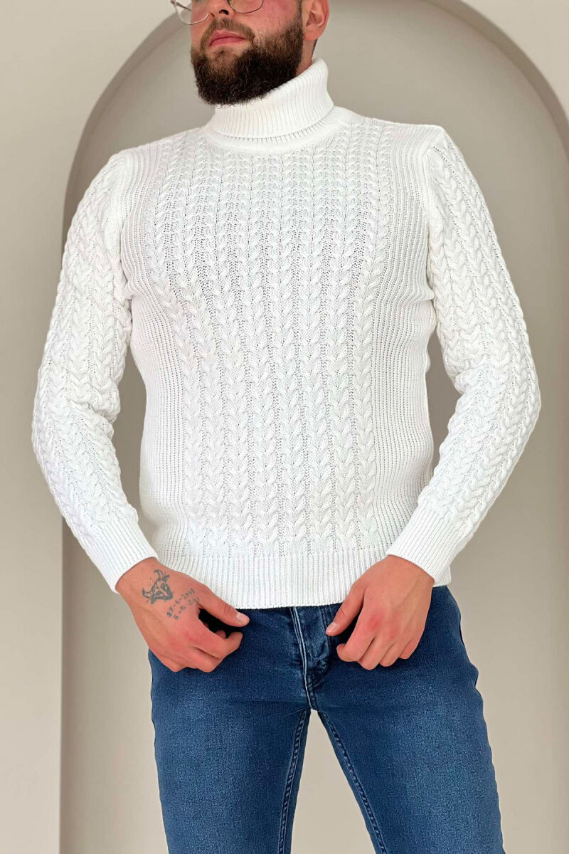 HIGH NECK SIMPLE ONE COLOR MAN SWEATER WHITE-E BARDHE - 1