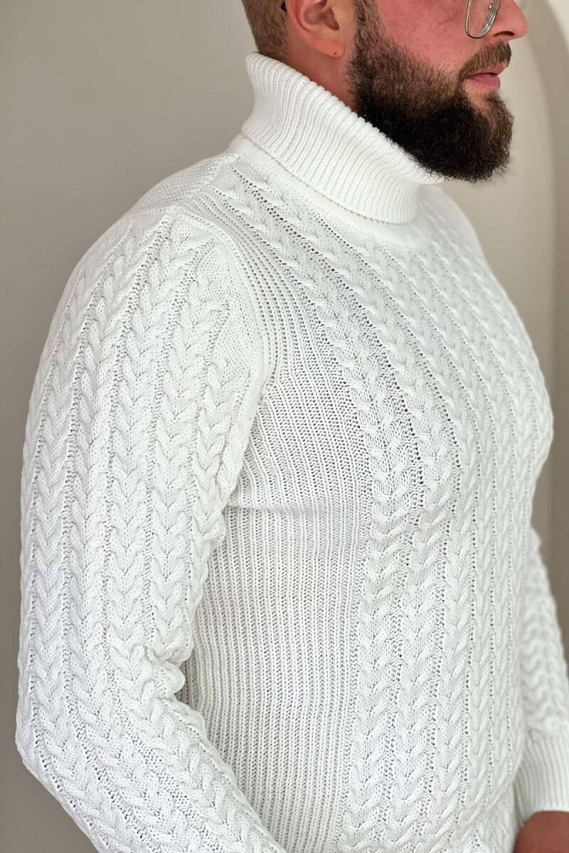 HIGH NECK SIMPLE ONE COLOR MAN SWEATER WHITE-E BARDHE - 2