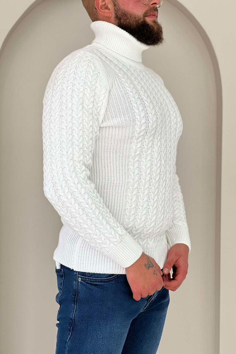 HIGH NECK SIMPLE ONE COLOR MAN SWEATER WHITE-E BARDHE - 3