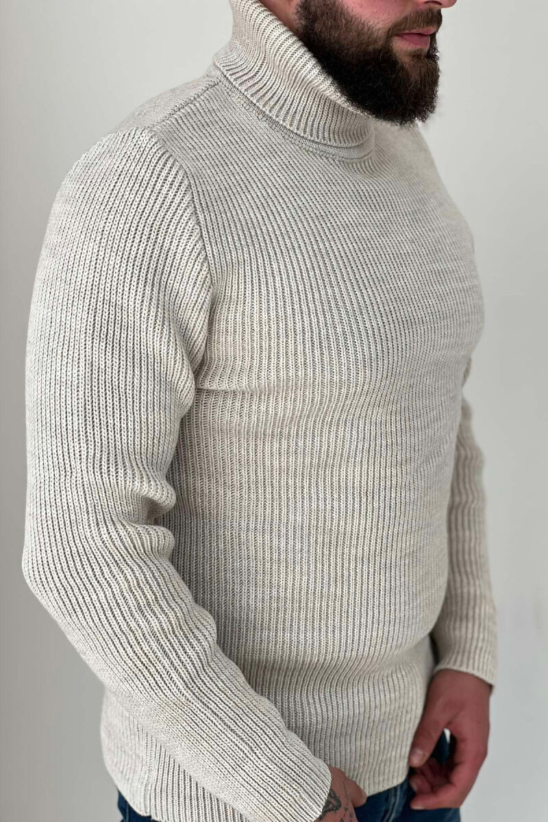 HIGH NECK SIMPLE ONE COLOR SWEATER BEIGE/BEZHE - 2