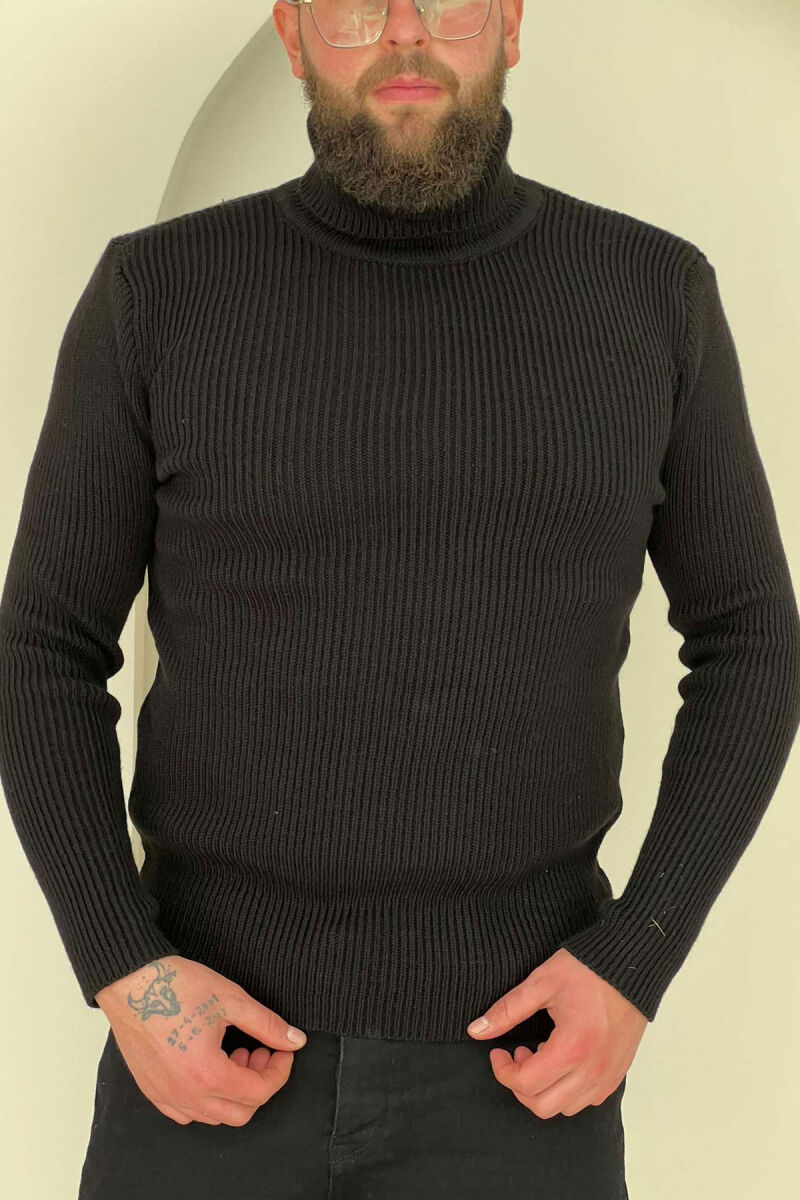 HIGH NECK SIMPLE ONE COLOR SWEATER BLACK/ E ZEZE - 2