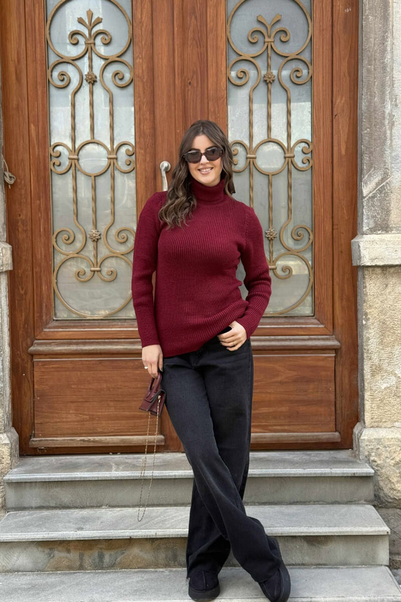 HIGH NECK SIMPLE ONE COLOR WOMEN SWEATER BURGUNDY/VISHNJE - 4