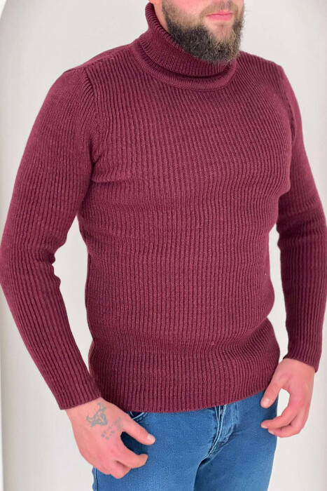HIGH NECK SIMPLE ONE COLOR SWEATER BURGUNDY/VISHNJE - 2