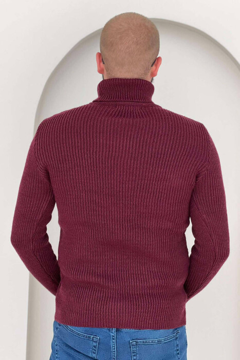 HIGH NECK SIMPLE ONE COLOR SWEATER BURGUNDY/VISHNJE - 3