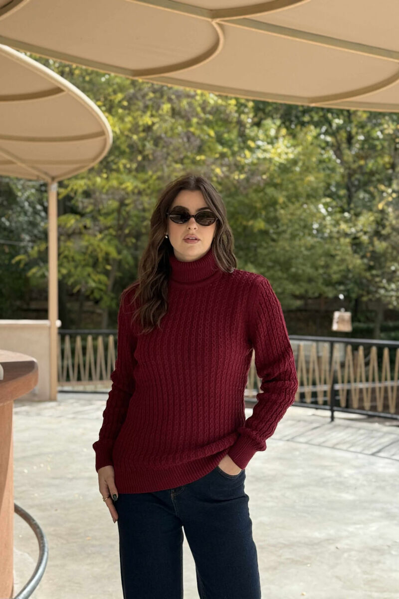 HIGH NECK SIMPLE ONE COLOR WOMEN SWEATER BURGUNDY/VISHNJE - 1