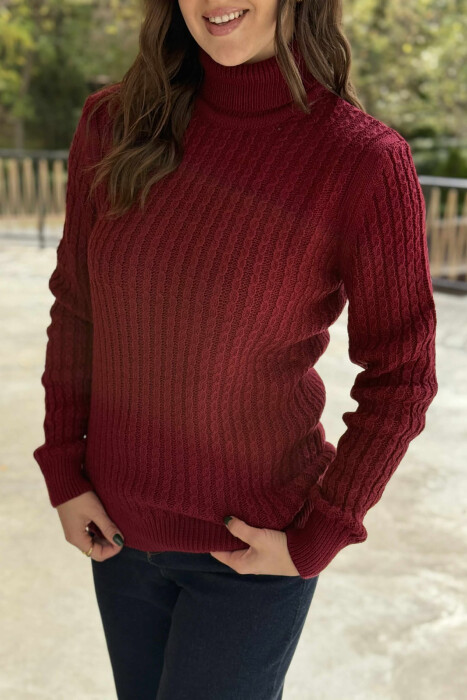 HIGH NECK SIMPLE ONE COLOR WOMEN SWEATER BURGUNDY/VISHNJE - 5