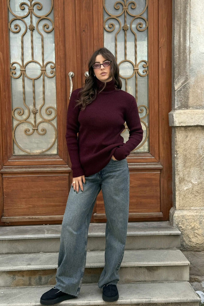 HIGH NECK SIMPLE ONE COLOR WOMEN SWEATER DARK BURGUNDY/VISHNJE E ERRET - 1