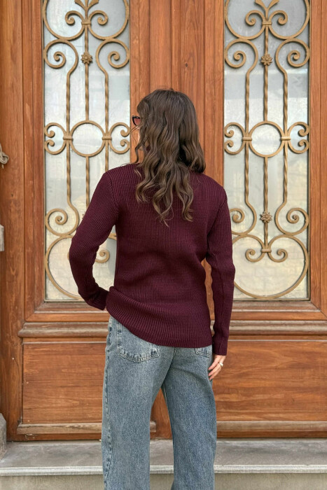 HIGH NECK SIMPLE ONE COLOR WOMEN SWEATER DARK BURGUNDY/VISHNJE E ERRET - 3