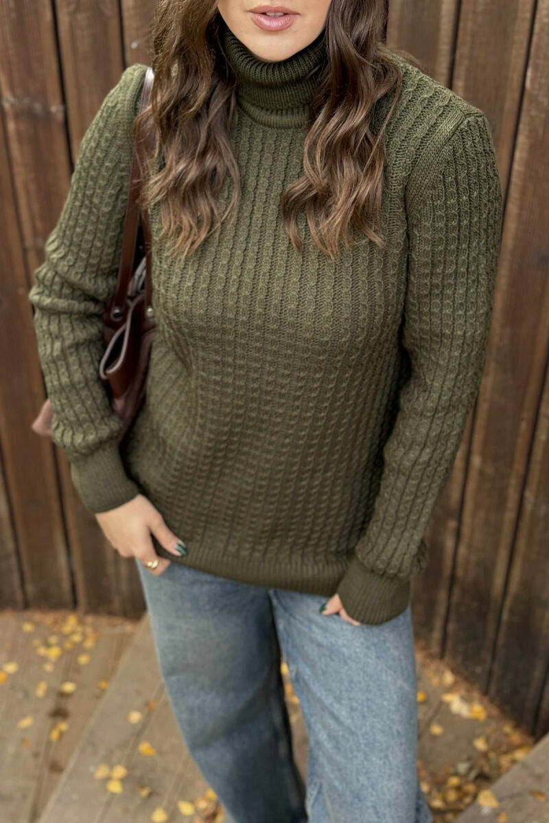 HIGH NECK SIMPLE ONE COLOR WOMEN SWEATER GREEN/JESHILE - 3