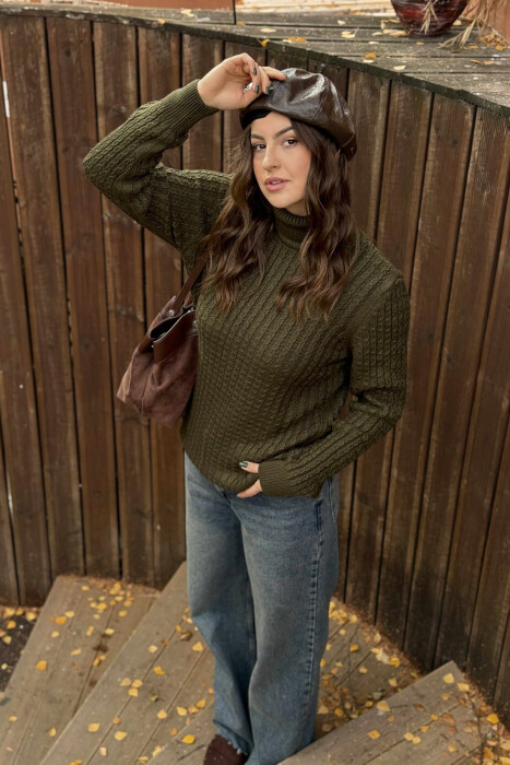 HIGH NECK SIMPLE ONE COLOR WOMEN SWEATER GREEN/JESHILE - 4