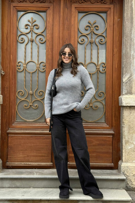 HIGH NECK SIMPLE ONE COLOR WOMEN SWEATER LIGHT GREY/GZ 