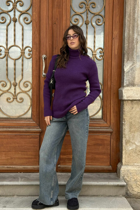 HIGH NECK SIMPLE ONE COLOR WOMEN SWEATER PURPLE/LEJLA 