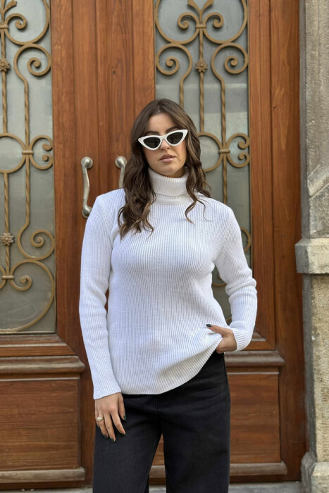 HIGH NECK SIMPLE ONE COLOR WOMEN SWEATER WHITE-E BARDHE - 2