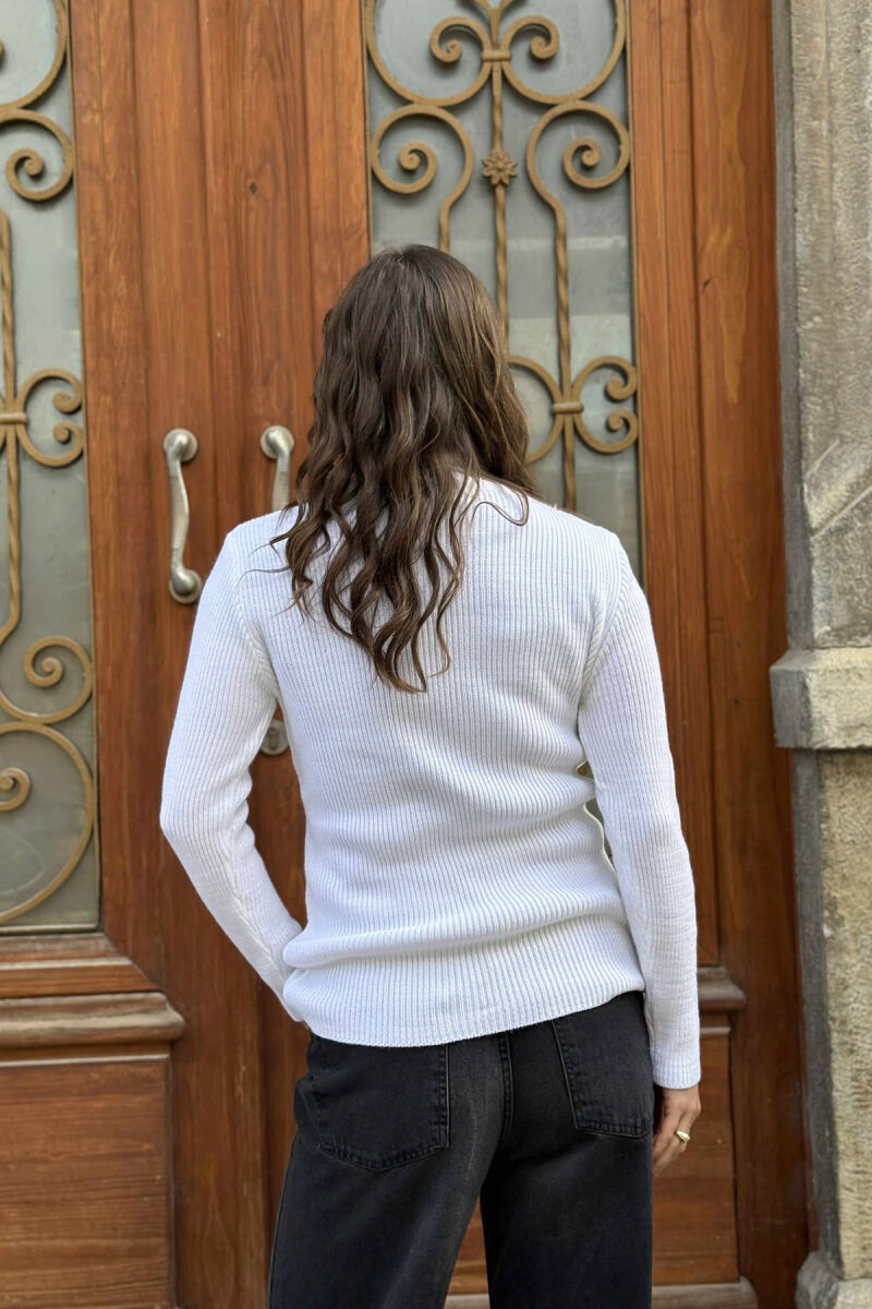 HIGH NECK SIMPLE ONE COLOR WOMEN SWEATER WHITE-E BARDHE - 4