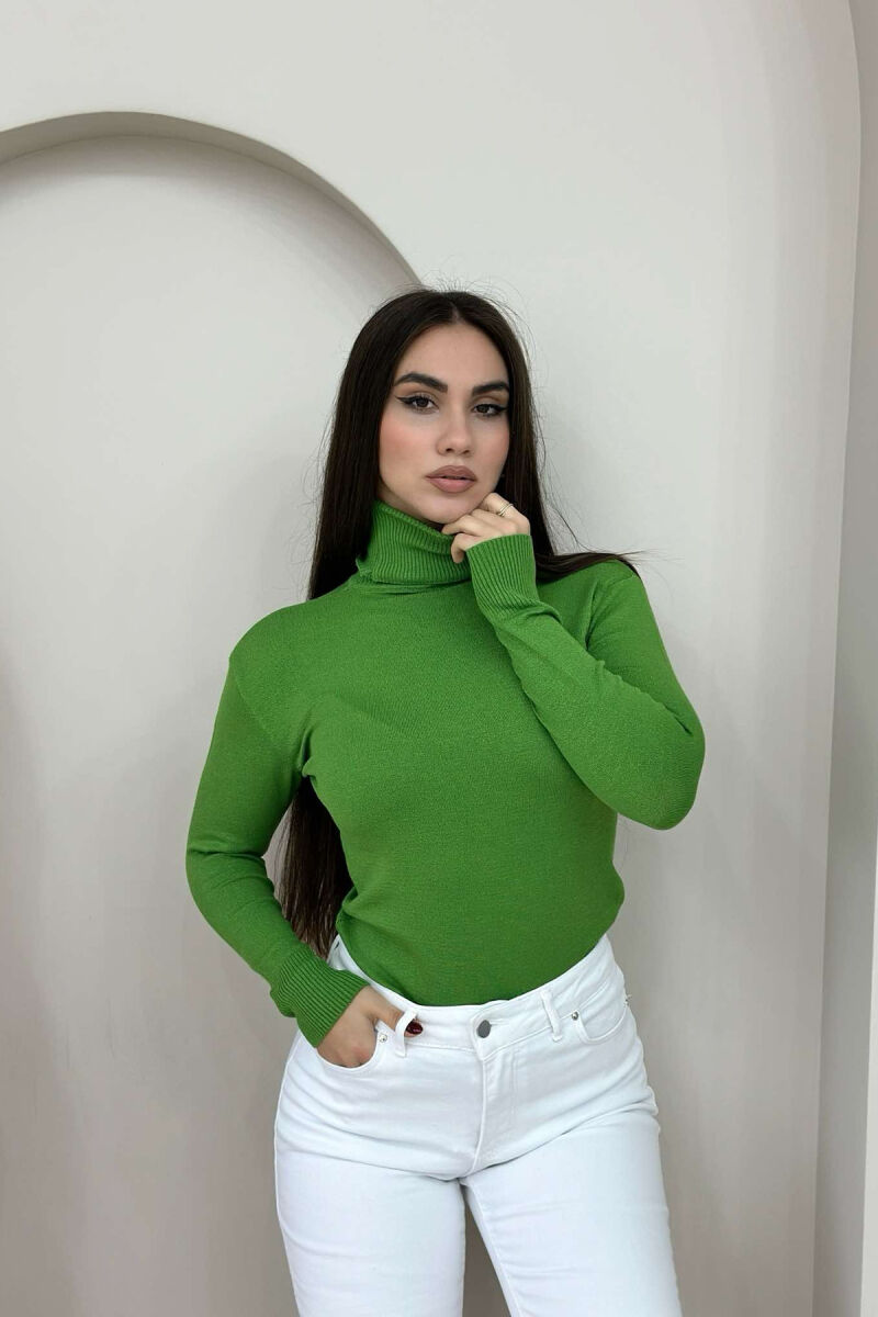 HIGH NECK SIMPLE SWEATER WOMAN GREEN/JESHILE - 1