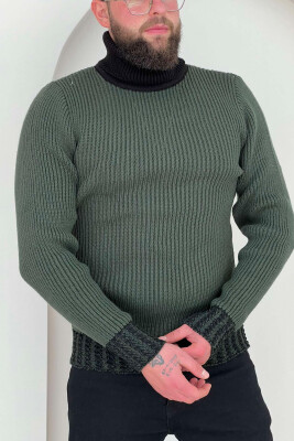 HIGH NECK SIMPLE TWO COLOR MEN SWEATER GREEN/JESHILE 