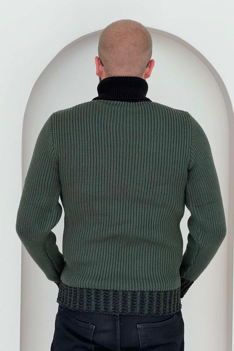 HIGH NECK SIMPLE TWO COLOR MEN SWEATER GREEN/JESHILE - 2