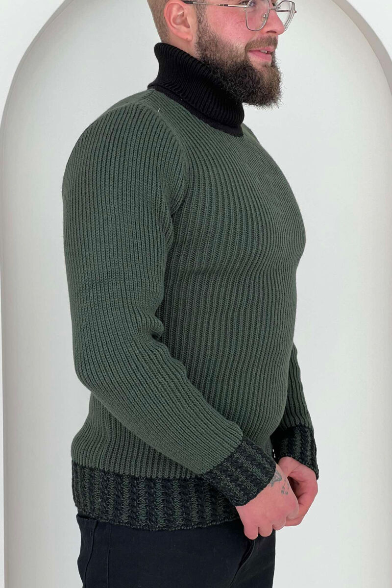 HIGH NECK SIMPLE TWO COLOR MEN SWEATER GREEN/JESHILE - 4