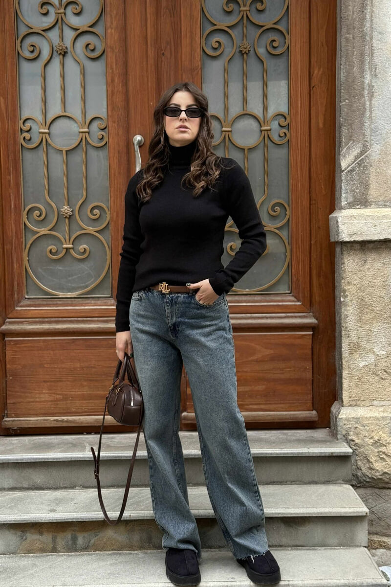 HIGH NECK SIMPLE WOMAN SWEATER BLACK/ E ZEZE - 1