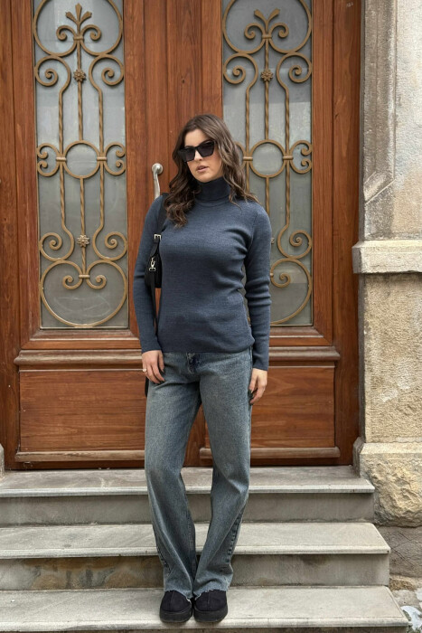 HIGH NECK SIMPLE WOMAN SWEATER BLUE/BLU - 1