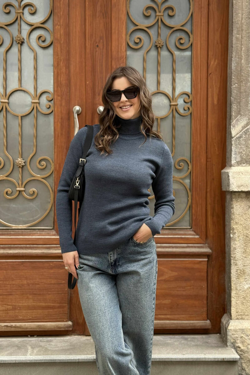 HIGH NECK SIMPLE WOMAN SWEATER BLUE/BLU - 3