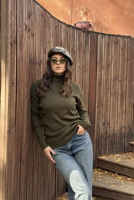 HIGH NECK SIMPLE WOMAN SWEATER DARK GREEN/JEE - 4