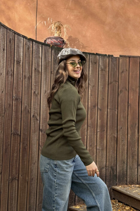 HIGH NECK SIMPLE WOMAN SWEATER DARK GREEN/JEE - 5